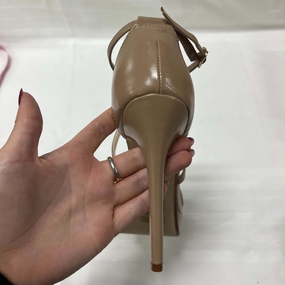 Touch Ups Strappy Platform Heels in Taupe and Beige - Picture 7 of 9